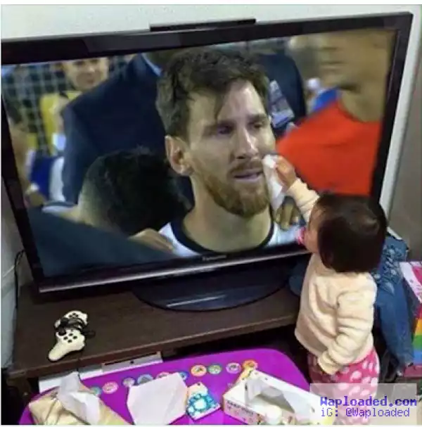 Aww! Little girl tries to wipe Lionel Messi